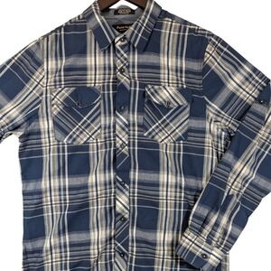 Eighty Eight Button Up Shirt Men's L Blue White‎ Pearl Snap Plaid Long Sleeve